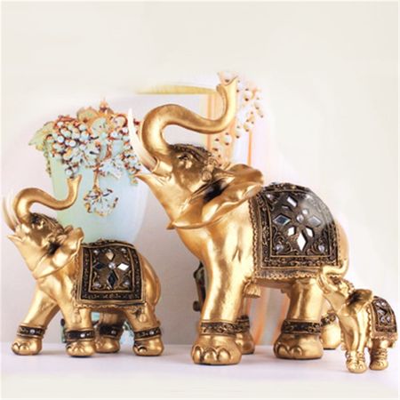 Lucky Feng Shui Wood Grain Elephant Statue Sculpture Wealth Figurine Gift Carved Natural Resin Home  Decor Desktop Decoration