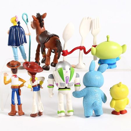 9pcs  4 Cartoon Toys Woody Jessie Buzz Lightyear Bullseye Forky Ducky Bunny Alien Bo Peep Action Figure collectible
