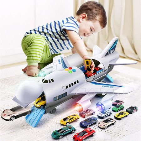 Children Plastic Large Size Aircraft Track Inertia Car Toys For Boys Simulation Music Story Light Plane Airliner Model Kids Gift