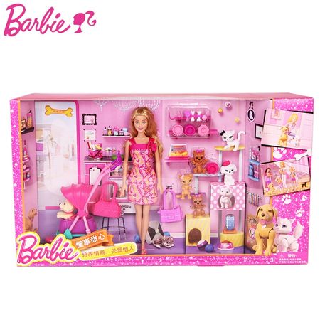 Original Brand Barbie Shopping Girl And Pet Dog  Dolls Set For Little Girl Christmas Day's Gift Boneca BCF82