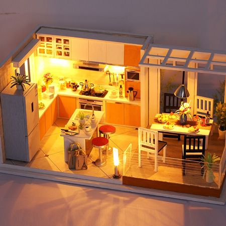 Doll House Model Wooden Toys With Furniture LED Lights DIY Miniature Dollhouse Hand-made House For Dolls Gifts Toys for Children