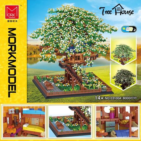 MOC Ideas City Street Series Forest Tree House Luminous Sakura Bricks Model Sembo Building Blocks Christmas Kids Toys Fit 21318
