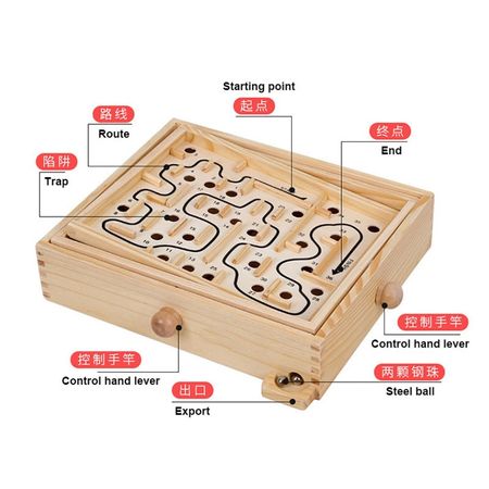 Wooden 3D Magnetic Ball Maze Puzzle Toy Wood Case Box Fun Brain Hand Game Challenge Balance Educational Toys for Children Adult