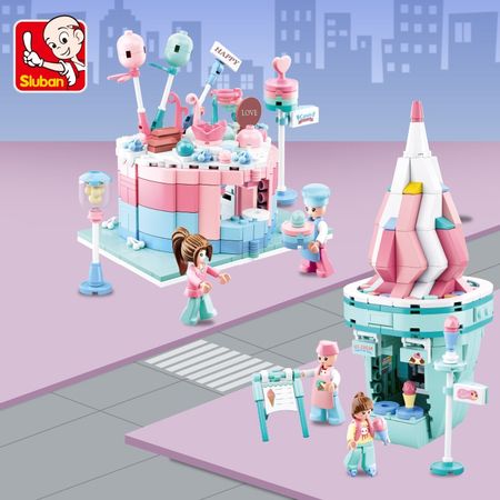 City streetscape Building Block Fast Food Set Mobile ice cream Shop Assembly Model DIY  Birthday cake Bricks Blocks children Toy