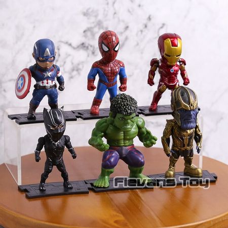 6pcs/set Avengers Infinity War Toys Iron Man Spiderman Captain America Black Panther Hulk Thanos PVC Figures Car Deco Dolls
