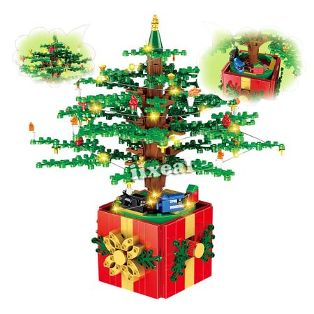 Tree House Christmas Theme Rotating Music Box Fit Lego Building Blocks LED Shining City Friends Bricks Girls Boy Toys Xmas Gifts