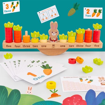 Wooden Children Balance Games Digital Addition and Subtraction Educational Enlightenment Math Toy for Baby Wood Building Blocks
