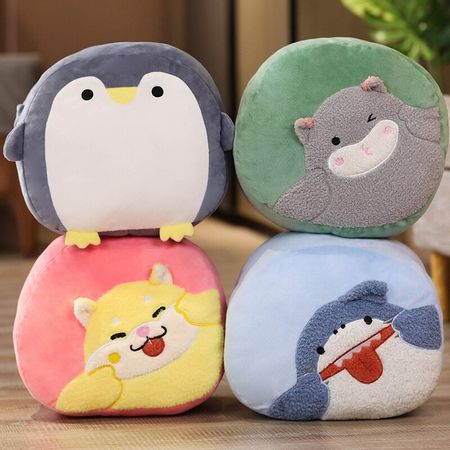 7 Styles Cartoon Cute Animals Hand Warmer Stuffed Shiba Inu Shark Seal Plush Doll Soft Fox Penguin Elk Hamster Pillow Toys Gifts