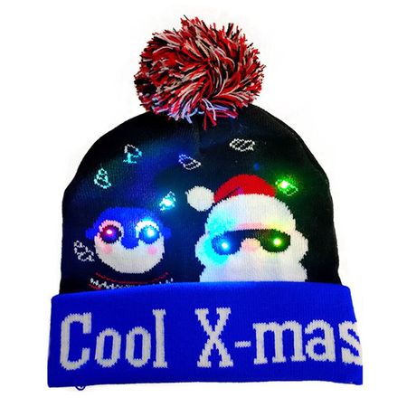 LED Christmas Hat Sweater Knitted Beanie Xmas Light Up Knitted Cotton Hat Christmas Gift for Kids Navidad New Year Decorations