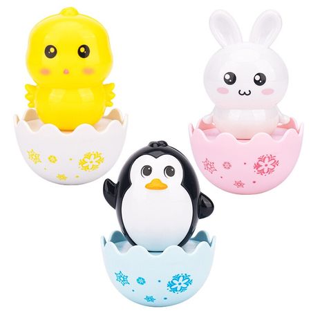 Baby Care Cute Yellow Chick Rabbit Penguin Tumbler Toys Roly-Poly Plastic ABS Rattles Grasping Training for Children Game Gift 3