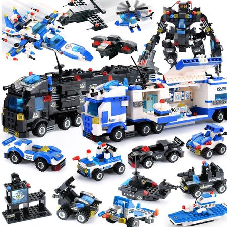 DIY City Police Building Blocks Vehicle Car Helicopter Construction Building Blocks DIY Building Bricks Toys For Children Gift