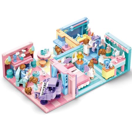 Sluban 6 IN 1 blocks compatible friends house bedroom Piano Roommodel building Kids educational toys creator city girls' blocks
