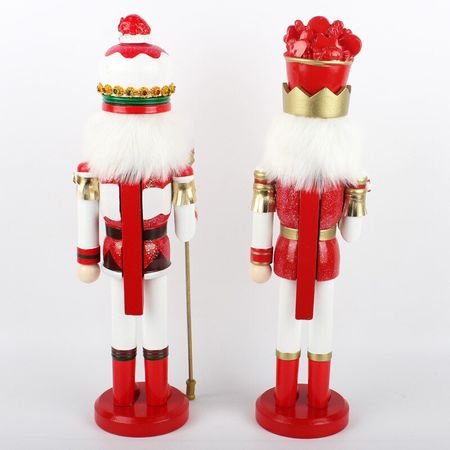1pcs 38cm Handpainted Wooden Nutcracker King Figurines Christmas Ornaments Dolls For Friends and Kids Home Decor Accessories