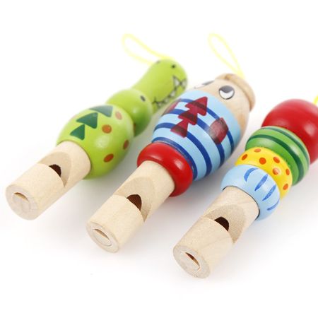 New Children Wooden Cartoon Animal Small Whistle Baby Early Learning Education Toys Musical Instrument Woodiness Kid Key Buckle