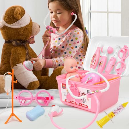 Suitcases Kids Toys Doctor Set Baby Medical Kit Cosplay Dentist Nurse Simulation Medicine Box with Doll Costume Stethoscope Gift