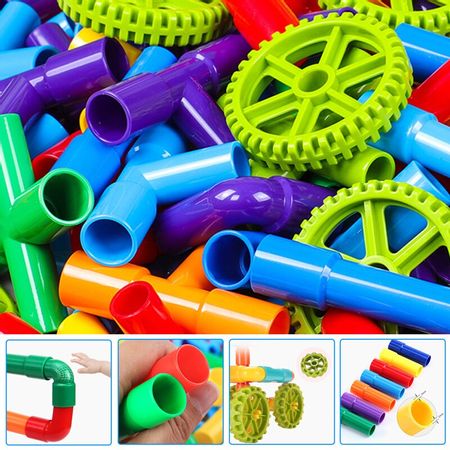 Tube Block Toy Pipeline Tunnel Car Wheels DIY Blocks Creative STEM Bricks Educational Kit Pipe Block Training Toys For Children