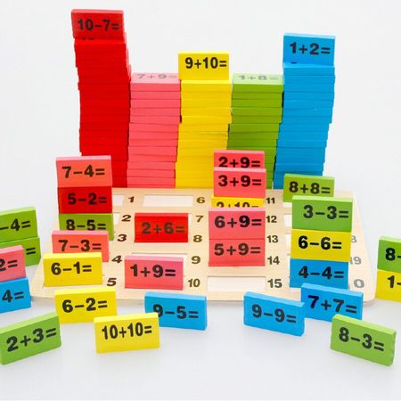 Children Wooden Math Toys Digital Computing  Matching Board Mathematics Domino Wood Blocks Baby Early Educational Learning Toy