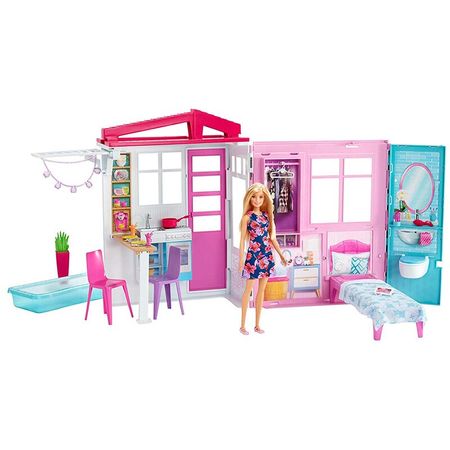 Original Barbie Doll Shining Holiday Home Dream Luxury House Kids Family Furniture Accessories Toy for Girls Birthday Gift Box