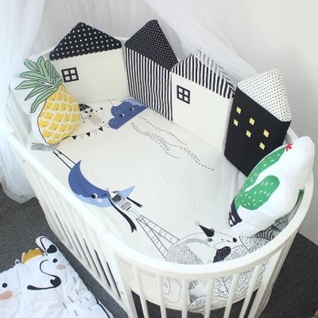 4 Pcs Baby Bed Bumper Infant Cradle Child Crib Bumpers Comfortable Protect Kids Pillows Bed Fence Cute Cotton Combination House
