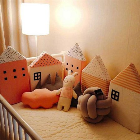 4 Pcs Baby Bed Bumper Infant Cradle Child Crib Bumpers Comfortable Protect Kids Pillows Bed Fence Cute Cotton Combination House