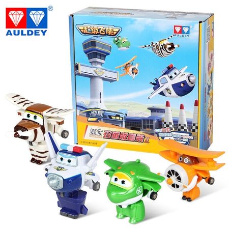 AULDEY Super Wings 4pcs Mini Robot Transforming Jet JETT DIZZY DONNIE JEROME Set Deformation Action Figure Toy Aniversario Kids