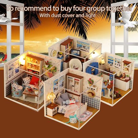 Doll House Furniture DIY Miniature 3D Model Doll Houses Wooden Miniaturas Boneca Casa Dollhouse Toys for Children Birthday Gifts