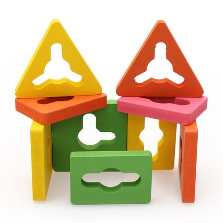 Kids Wooden Building Blocks Toys Geometric Shape Matching Game Four Column Pillar Educational Preschool Training Montessori Toy