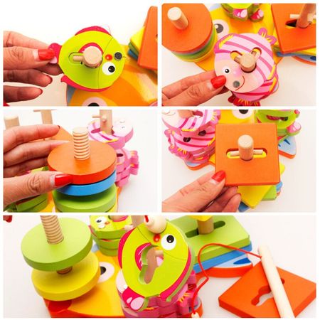Wooden Multifunctional Magnetic Fishing Game Geometric Shape Matching Set Wood Building Blocks Toys For Children Girls Gifts