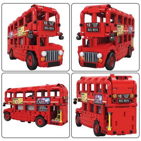 487PCS Creator Electric Double Decker Bus Red Bus Building Blocks Technic City Car School Bus Bricks Toy for Children