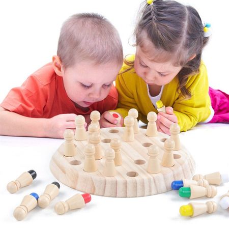 Children Wooden Chess Party Game Parent-child Memory Match Stick Chess Board Games Educational Wood Match Color Cognitive Toy