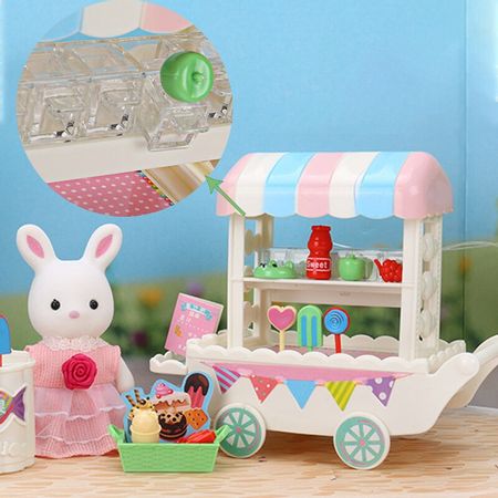 1:12 Outdoor Barbecue Scene Toy Forest Animal Family Rabbit Fruit Stand Ice Cream Cart Doll With Furniture Girl Play House Toy