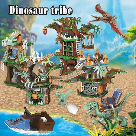 1000pcs Creative Dinosaur Series Tree House Model Building Blocks Jurassic World Park Figures Bricks Toys For Boys Gifts