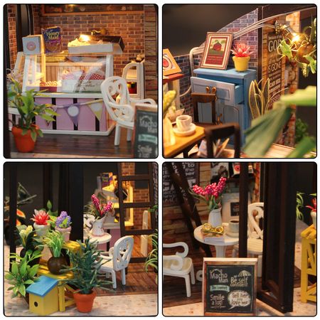 DIY Dollhouse With Furnitures Doll House Miniature Wooden House Waiting Time Coffee House Toys For Children Birthday Gift M027