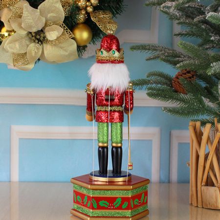 38cm Wooden Nutcracker Nutcracker Doll Puppet Music Box for Home Christmas Decoration Figurines Ornaments Gifts