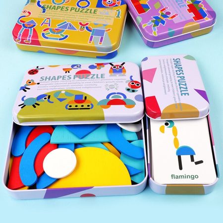 Magnetic 3D wooden puzzle metal box jigsaw puzzle for kids  educational toys for children Cognitive Cards toy gift