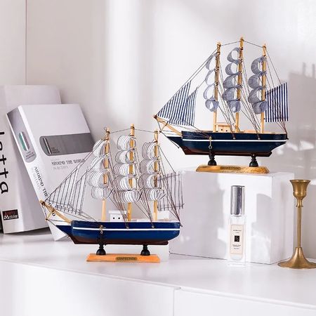 Wooden Home Decor Handmade Sailing European Style32cm Boat Sailboat  Miniatures Ship Model Toy Kids birthday present Gift Marien