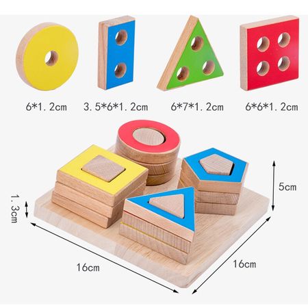 Wooden Toy Geometric Shape Cognitive Matching Columns Learning Board Baby Educational Puzzle Building Blocks Toys for Children