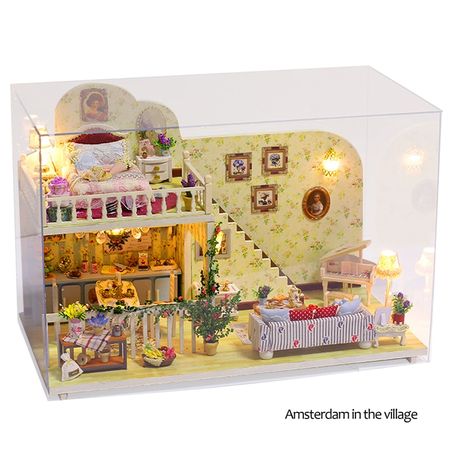 DIY Doll House Wooden Doll Houses Miniature Dollhouse Furniture Kit with Led Toys for Children Birthday Gift