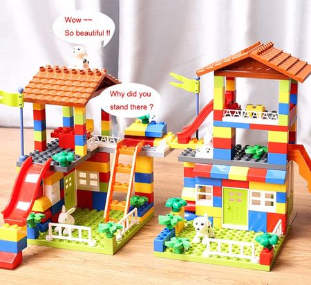 Big Size DIY Block City House Roof Big Particle Compatible Duploed Building Blocks Castle Educational Assembly Toy For Children