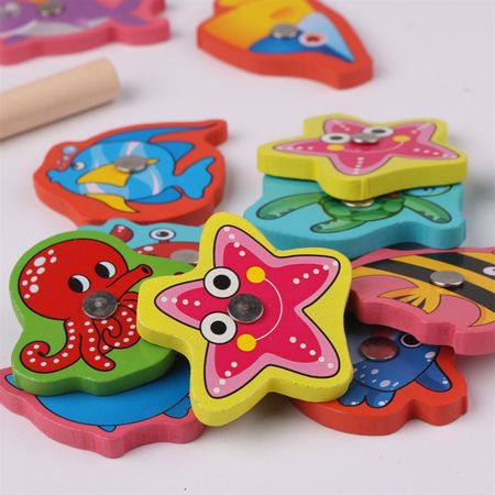 Wooden Magnet Fish Game Building Blocks Toys Magnetic Ocean Fishing Wood Toy For Baby Kid Interactive Birthday Gifts Iron Box