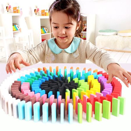 360Pcs/set Kids Color Sort Rainbow Wooden Domino Blocks Toys For Children Dominoes Games Early Educational Bright Wood Toy Gifts