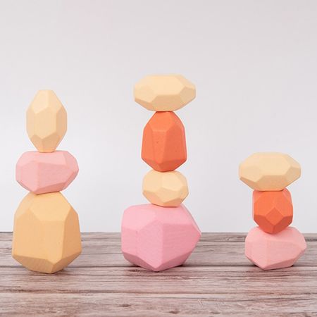 Children's Wooden Colored Stone Jenga Building Block Educational Toy Creative Nordic Style Stacking Game Rainbow Wooden Toy Gift