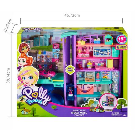Original Polly Pocket Pollyville Mega Mall Super Pack Toys for Girls Shopping Center Girls Accessories Kids Toy House Playset
