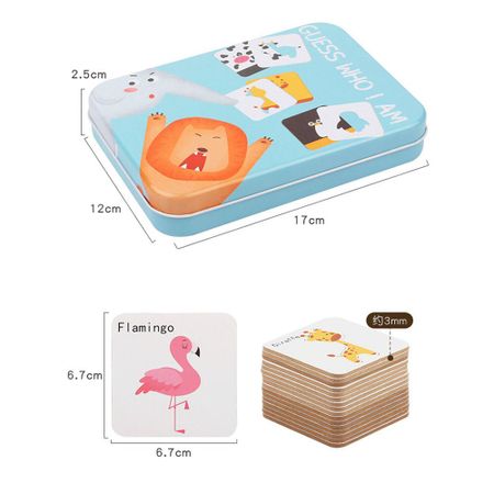 Children Creative Wooden Puzzle Iron Box Toys Cartoon Animals Dinosaur Puzzle Cognitive Interactive Game English Learning Cards