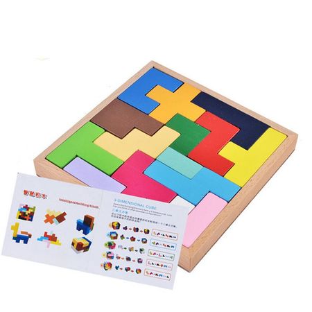 Wooden Colorful 3D Cube Building Blocks Montessori Educational Intelligence Kids Toys Variety Tangram Brain Teaser Block Game