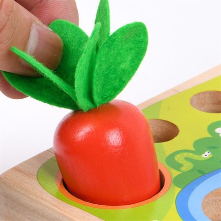 Children Wooden Magnetic Fishing Toy Catch Insects Pull Carrots Parent-child Interactive Wood Educational Puzzle Fish Game Gifts