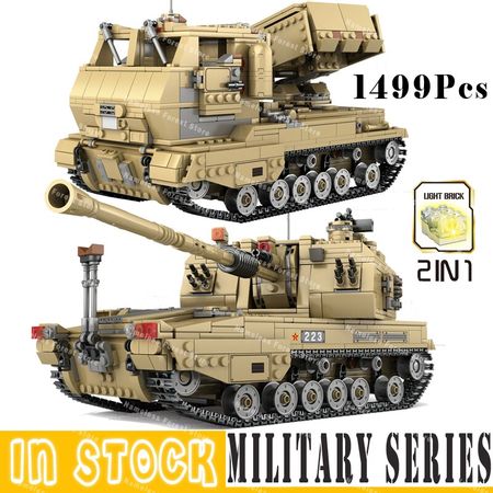 2 in 1 Tank Building Blocks Toys Cars DIY Mini Sets Vehicle Aircraft Boy Educational Technic Iron Block Military Bricks 1499Pcs