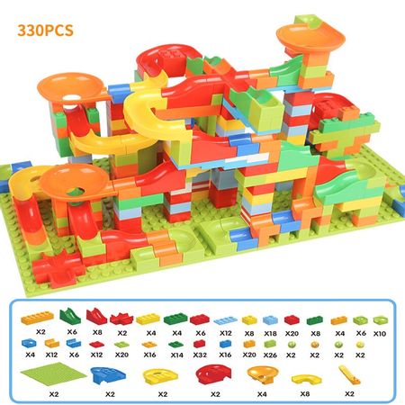 330PCS Marble Race Run Building Blocks Compatible Bricks Set Educational Constructor Toys for Children Gift