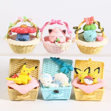 Anime Monsters Utatane Basket Vulpix Pichu Jigglypuff Bulbasaur Vileplume PVC Figures Model Toys Doll gift 6pcs/set
