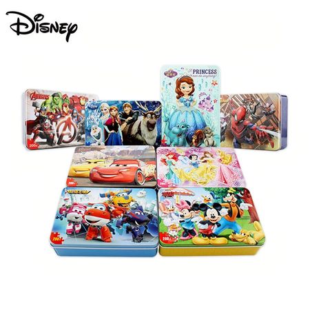 Disney Toy Mickey Racing Story Princess McQueen Frozen 200 Pieces Tin Box Wooden Jigsaw Puzzle Toy Gift for Children